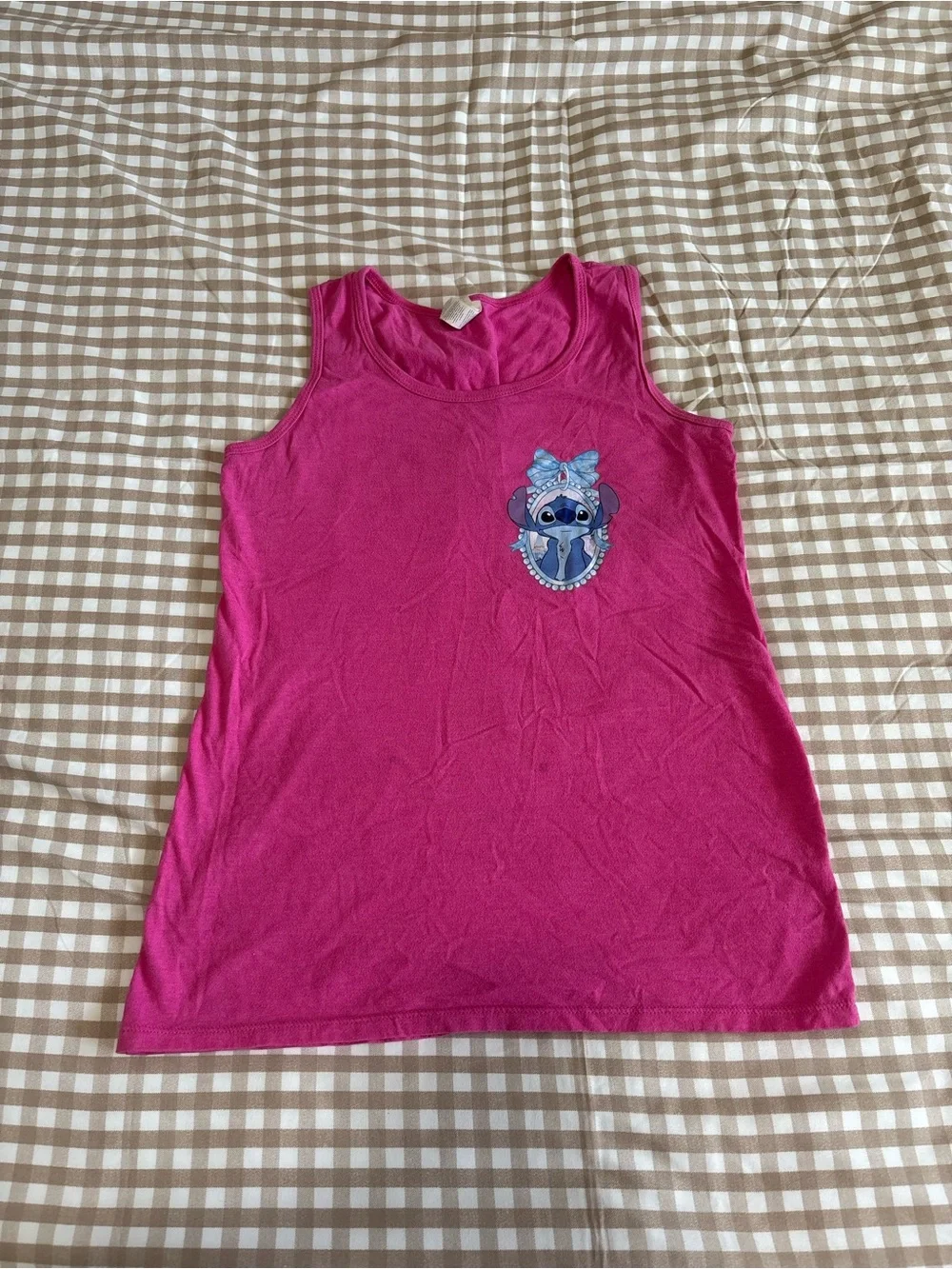 Justice Bright Pink Tank Top with Blue Cartoon Patch